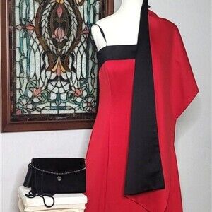 Vintage Red Black Theatrical Formal Gown w Stole NOS Opera Gala Dress Statement